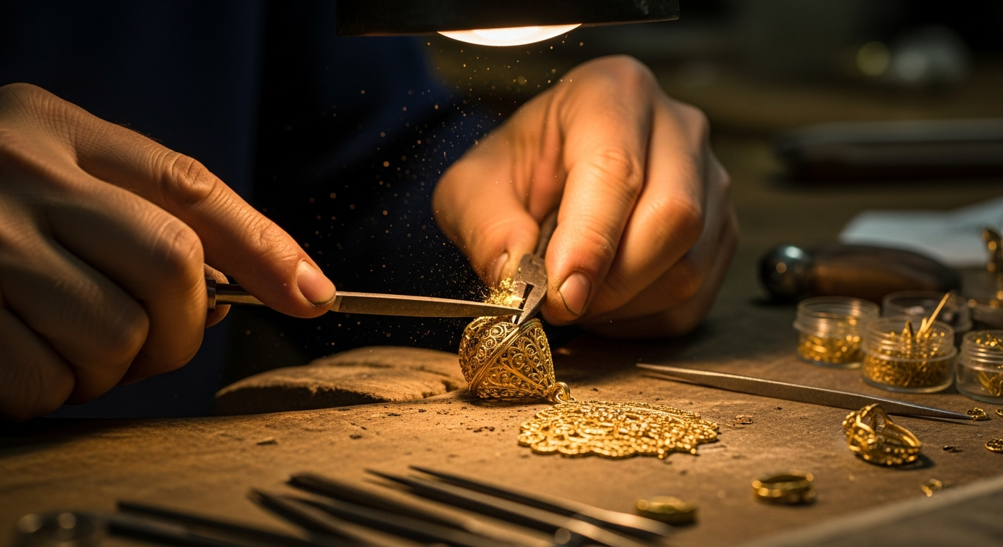 Artisan crafting gold jewellery